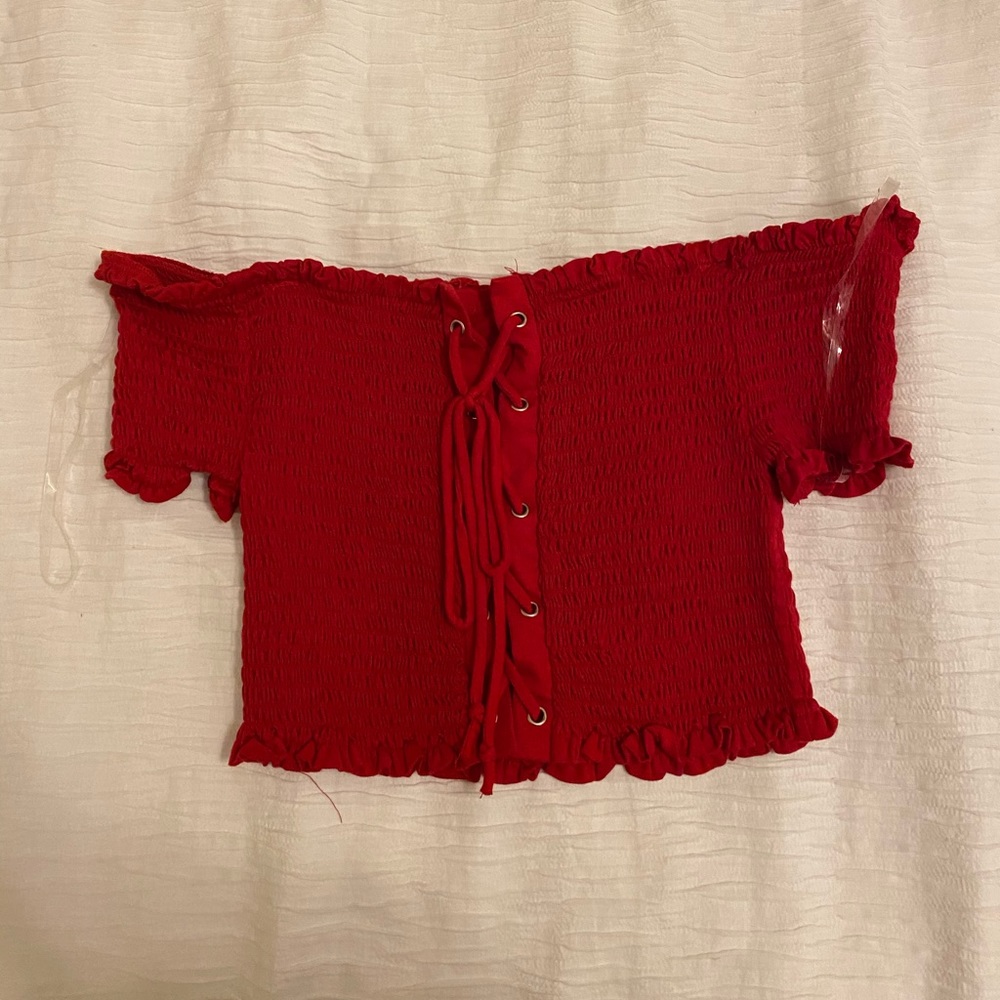 Red off the shoulder crop top